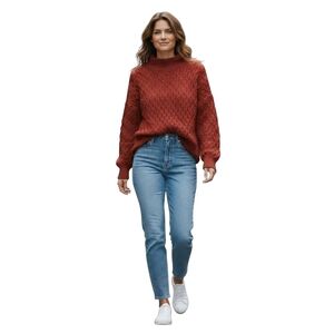 Knox Rose Turtleneck Sweater Women XXL Honeycomb Red Brown Cozy